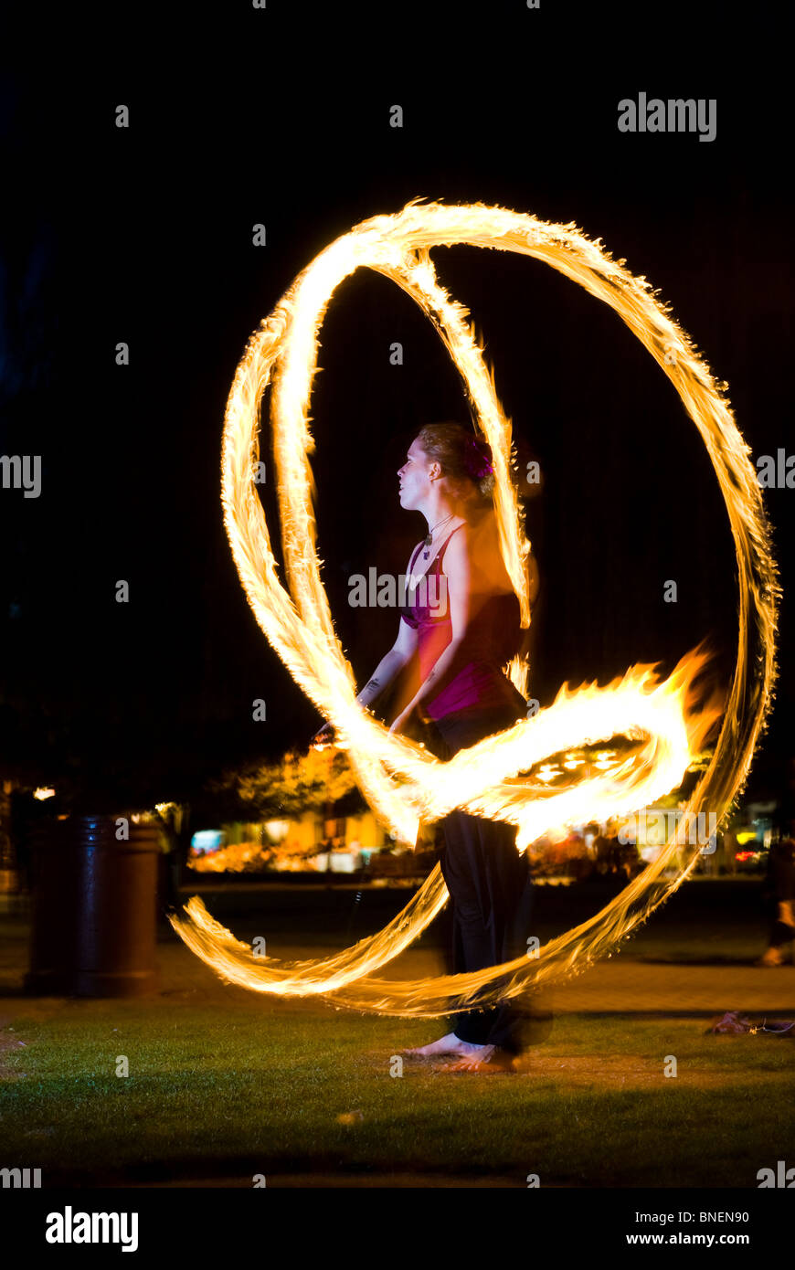 Fire dancer Queenstown New Zealand Stock Photo
