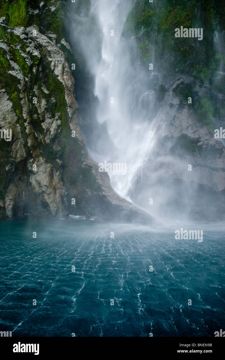 Milford Sound waterfall Stock Photo