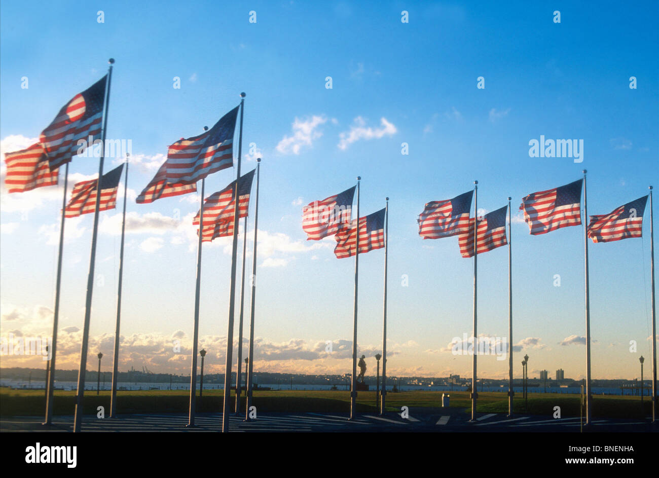 American flag at sunrise Stock Photo