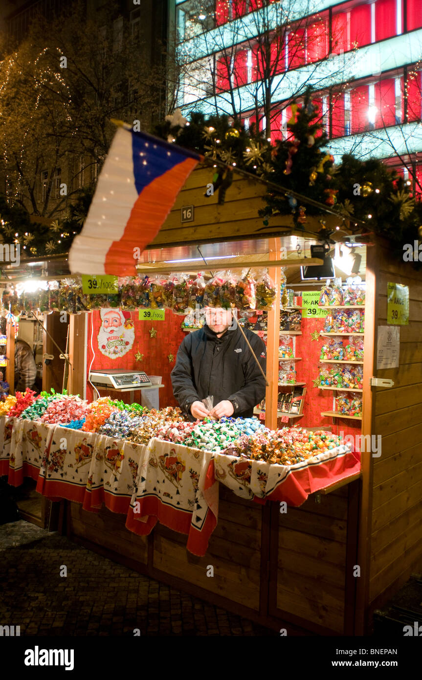 The Christmas market in Vaclavske namesti street in Wenceslas Square Nove Mesto Prague Czech Stock Photo