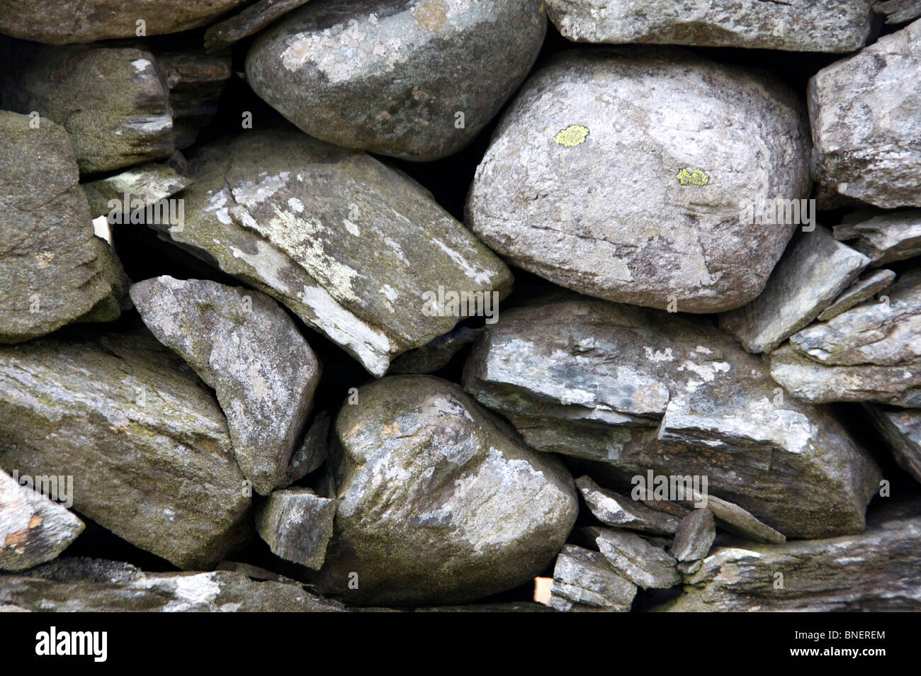Close-up of drystone wall in Rhinog range near Harlech Gwynedd Wales UK Stock Photo