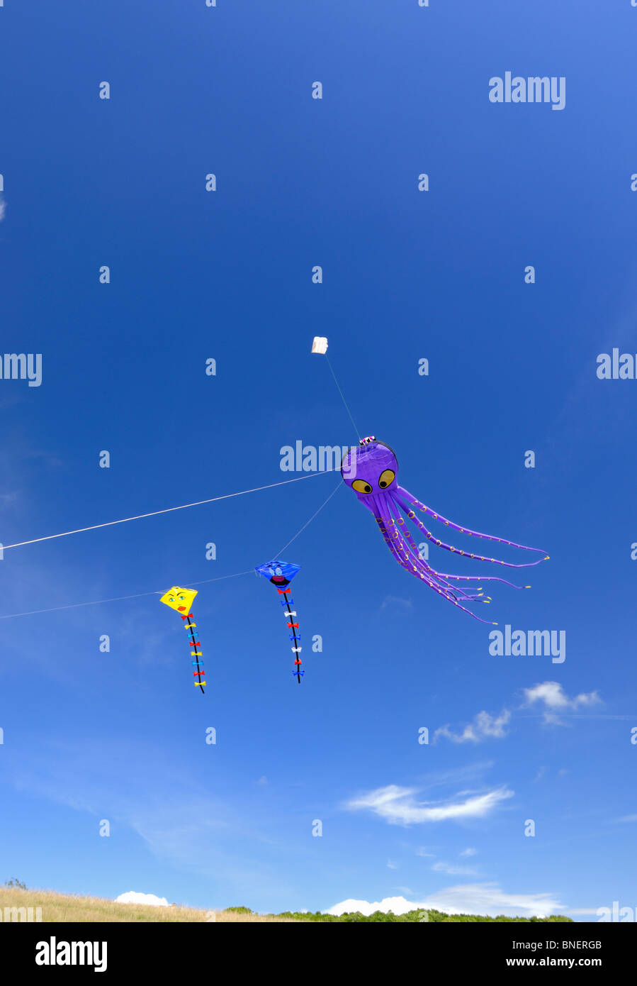 Three cartoon kites flying Stock Photo