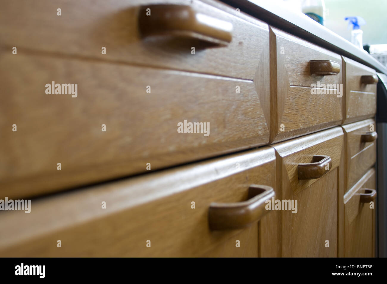 Wooden kitchen drawers Stock Photo Alamy