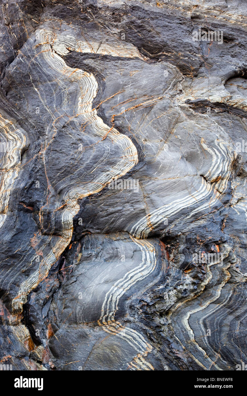 Shale rock pattern Gwithian; Cornwall Stock Photo