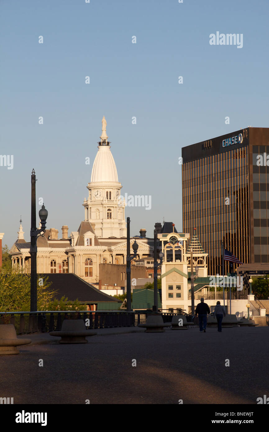 Tippecanoe County Courthouse and downtown Lafayette, Indiana viewed from Main Street Pedestrian