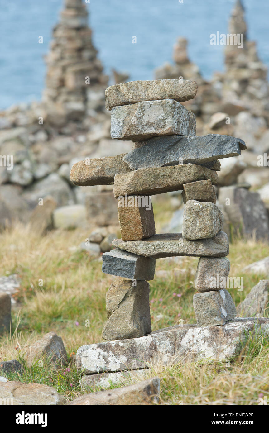 Stone Art work at Neist Point Lighthouse Isle of Skye West Coast Scotland inner Hebriddes Stock Photo