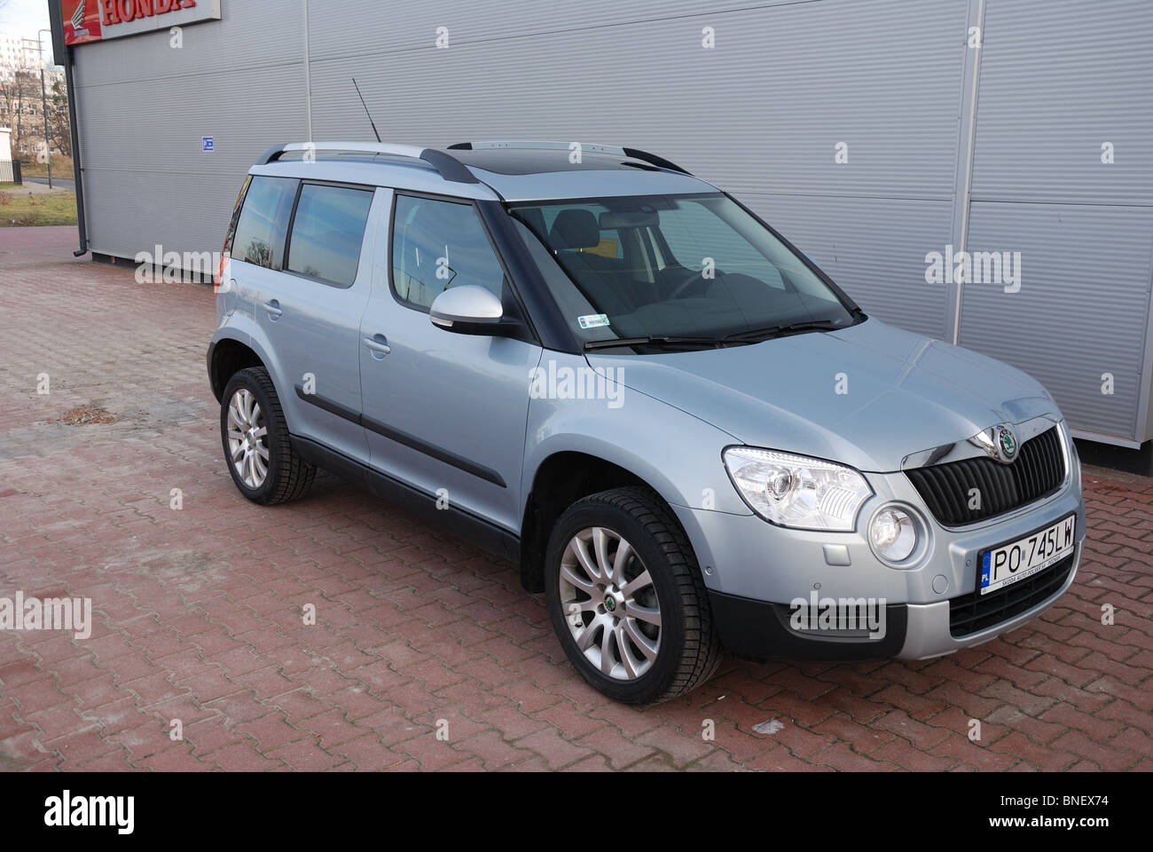 Skoda Yeti 2.0 TDI 4x4 - 2009 - aqua light blue metallic - five doors (5D) - Popular Czech compact SUV - on park space Stock Photo