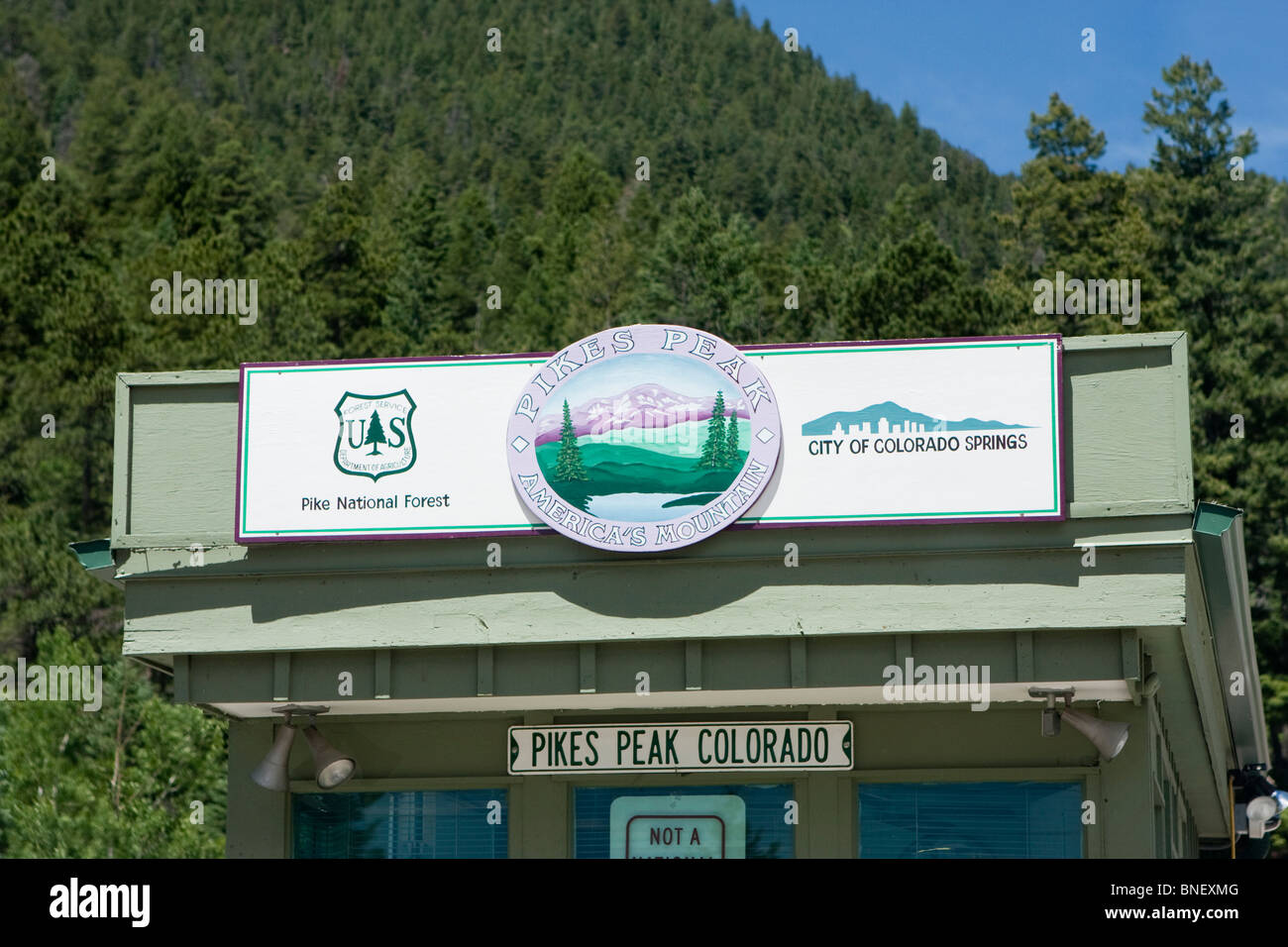 Sign to Pikes Peak Colorado Stock Photo