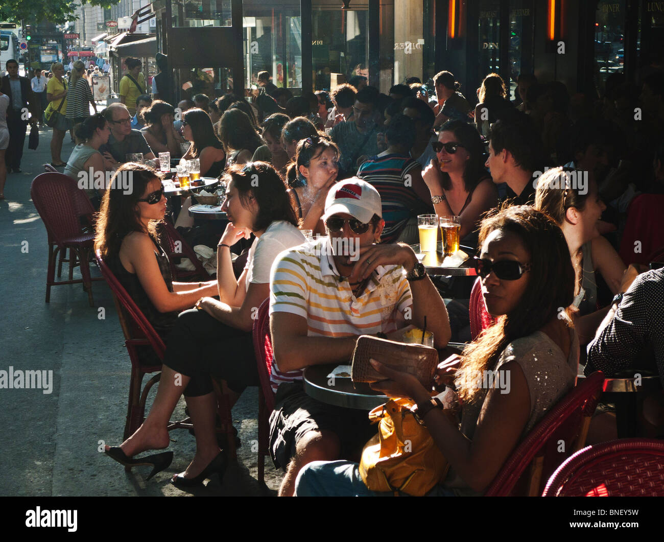 Indiana Restaurant on a hot summer's evening at Boulevard Montmartre Paris France Stock Photo