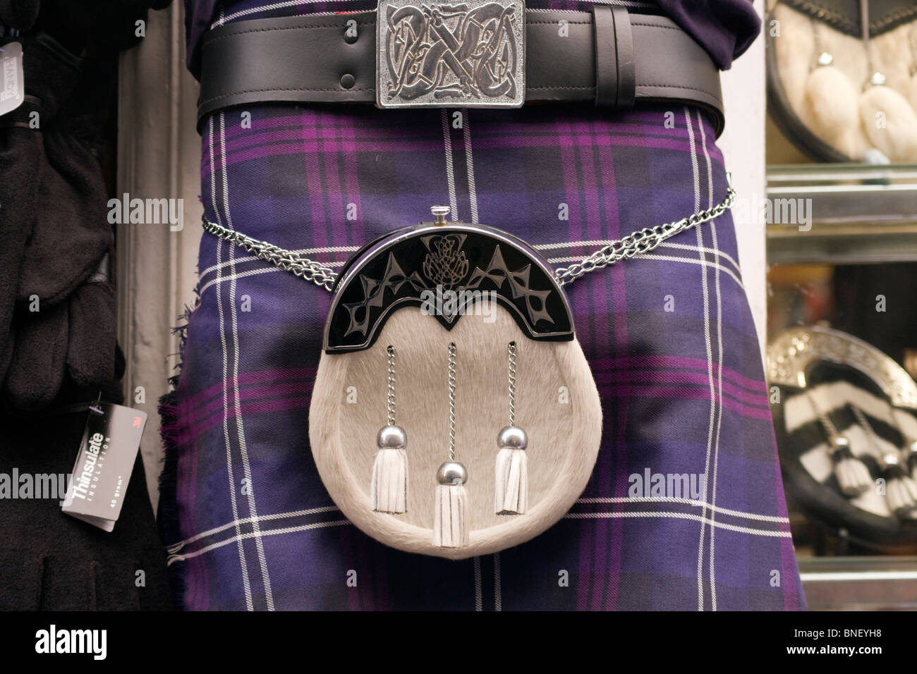 Kilt and Sporran in Edinburgh Tourist Shop Stock Photo