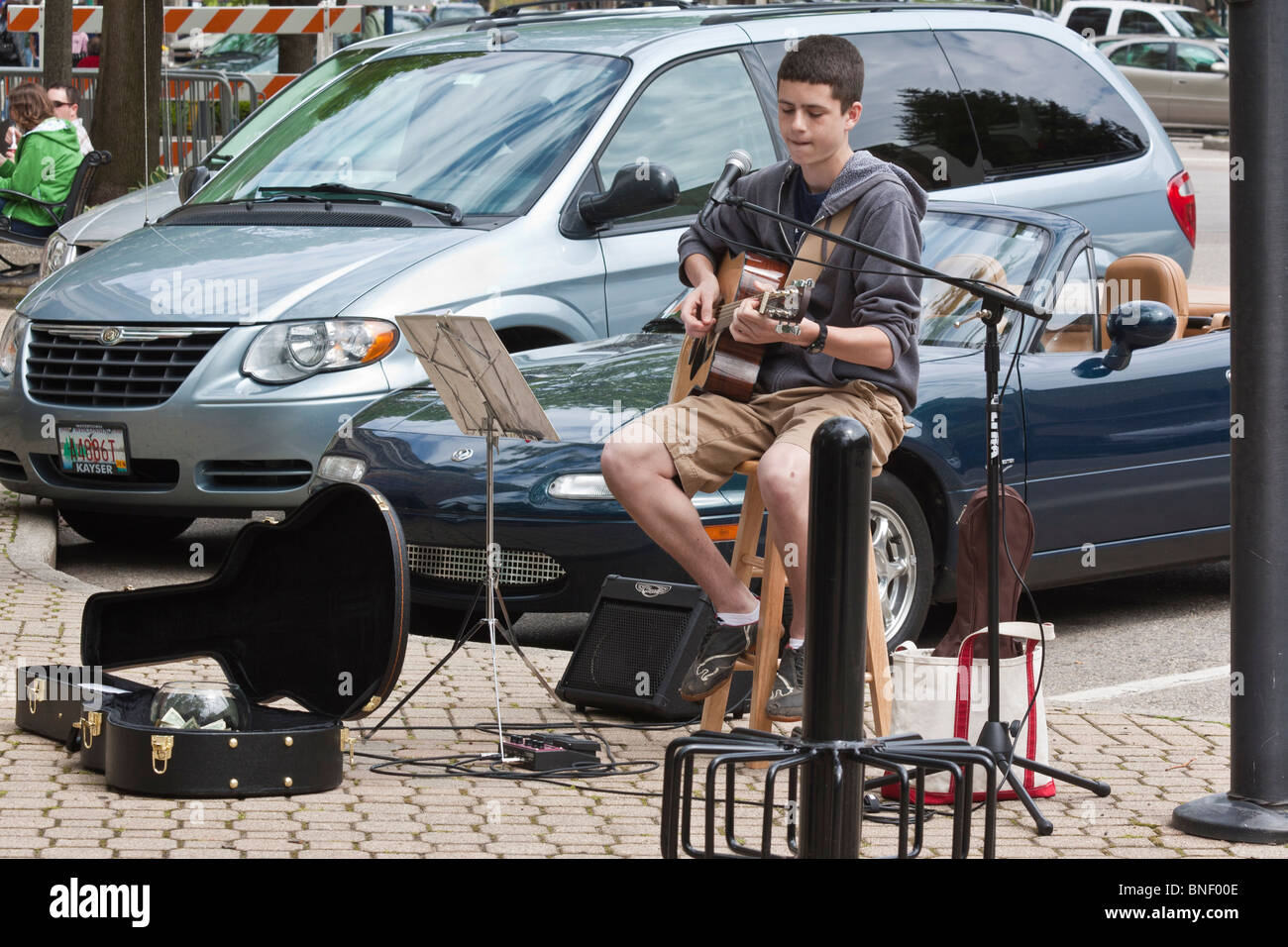Tulip time festival Dutch Holland Michigan in USA View of youn man