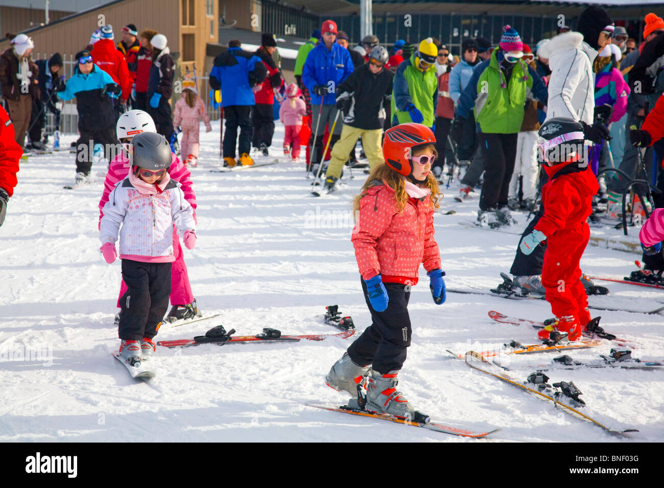 Children having a ski lesson at Peak ski resort,Queenstown,New