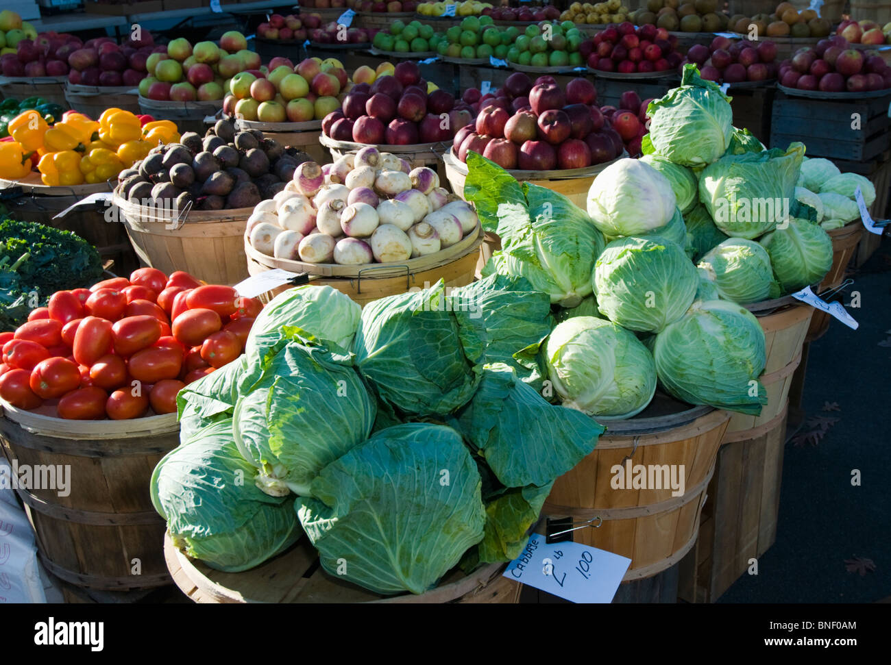 Fresh morning produce from a farmers market Stock Photo