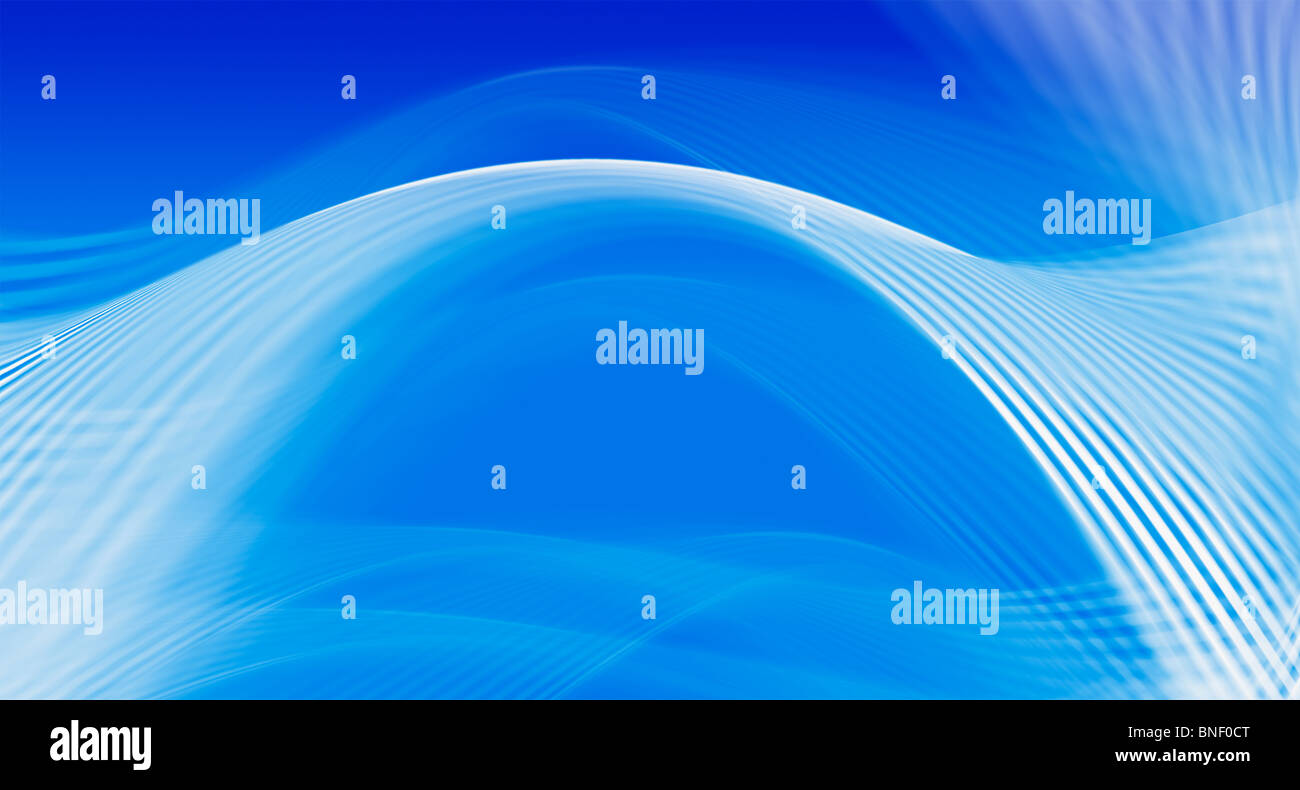 Abstract free flowing bright curve lines on blue background Stock Photo