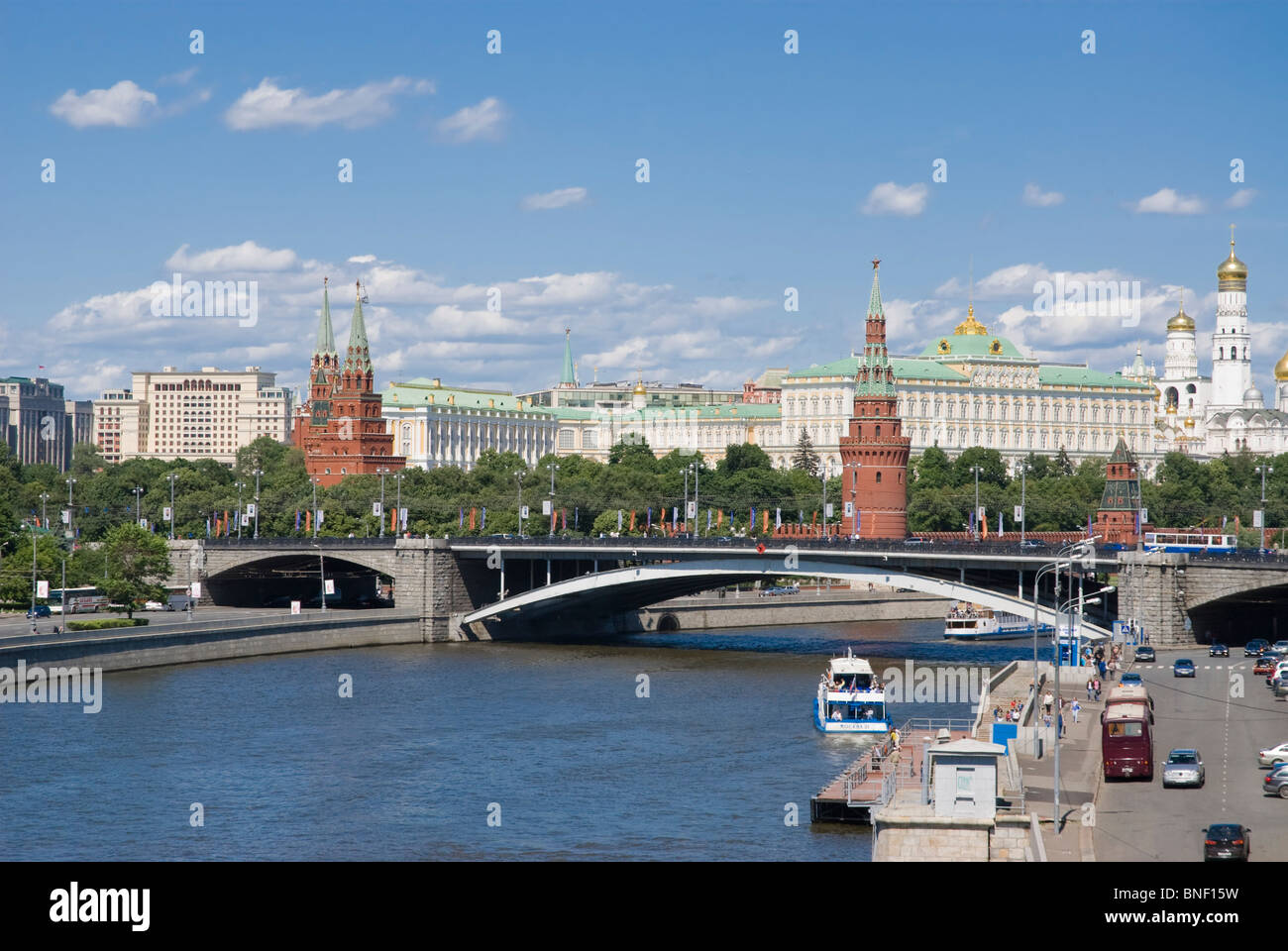 View on the Big Stone Bridge (Bolshoy Kamenny Most) and Moscow Kremlin Stock Photo