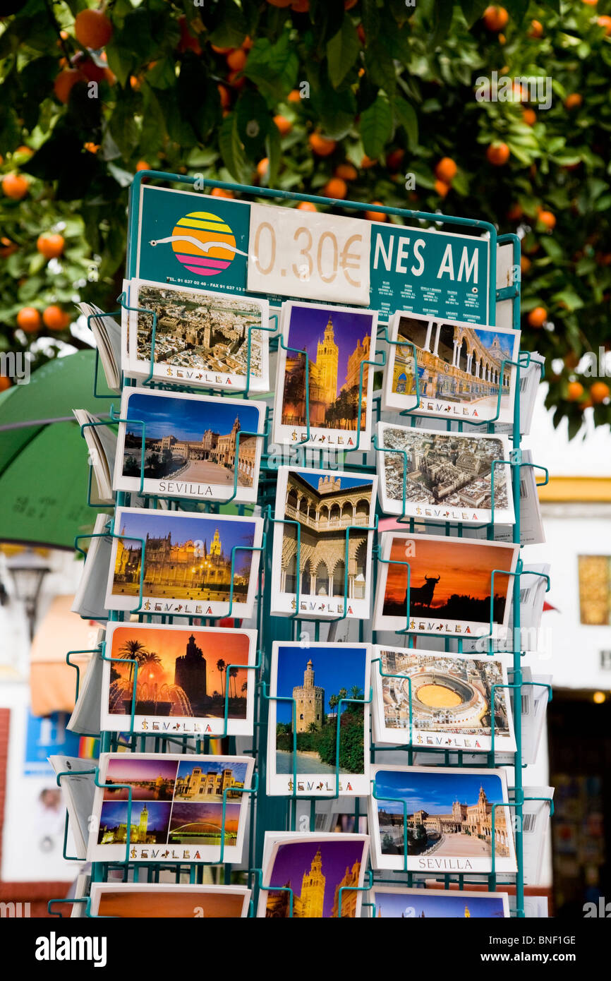 Postcards / post cards for sale in Sevilla gift store / shop, with a