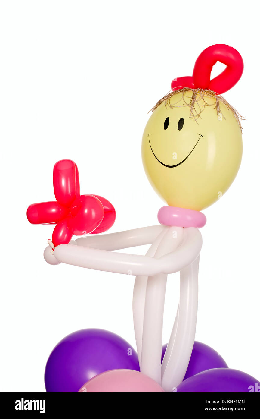 Happy figure of man with many balloons, fun concept Stock Photo