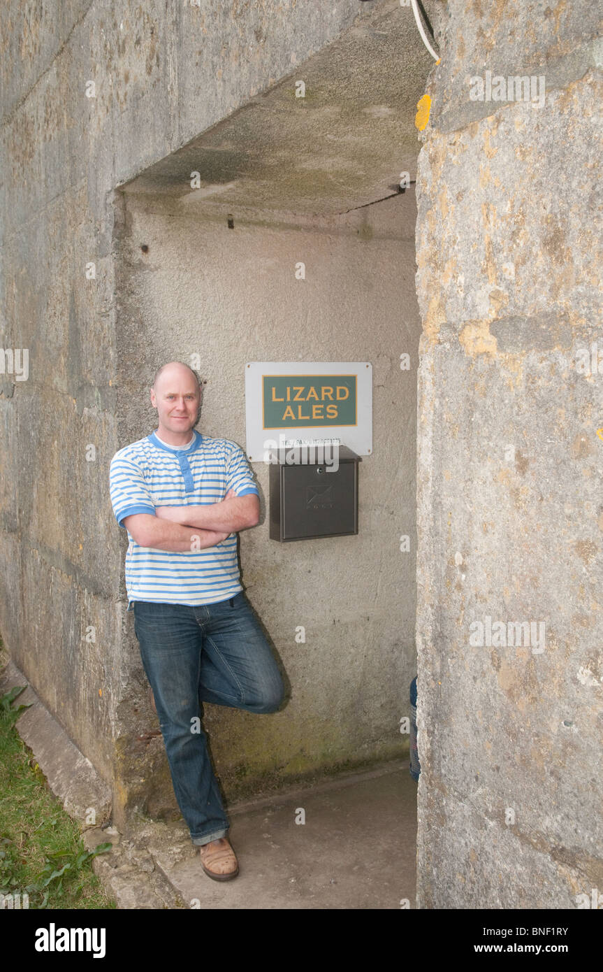 Mark Nattras, brewer and one of joint owners of Lizard Ales, Lizard, Cornwall - based in an old nuclear bunker Stock Photo
