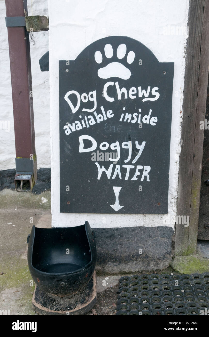 Facilities for dogs outside a Cornish pub (The Driftwood Spars, Trevaunance Cove, St.Agne) Stock Photo