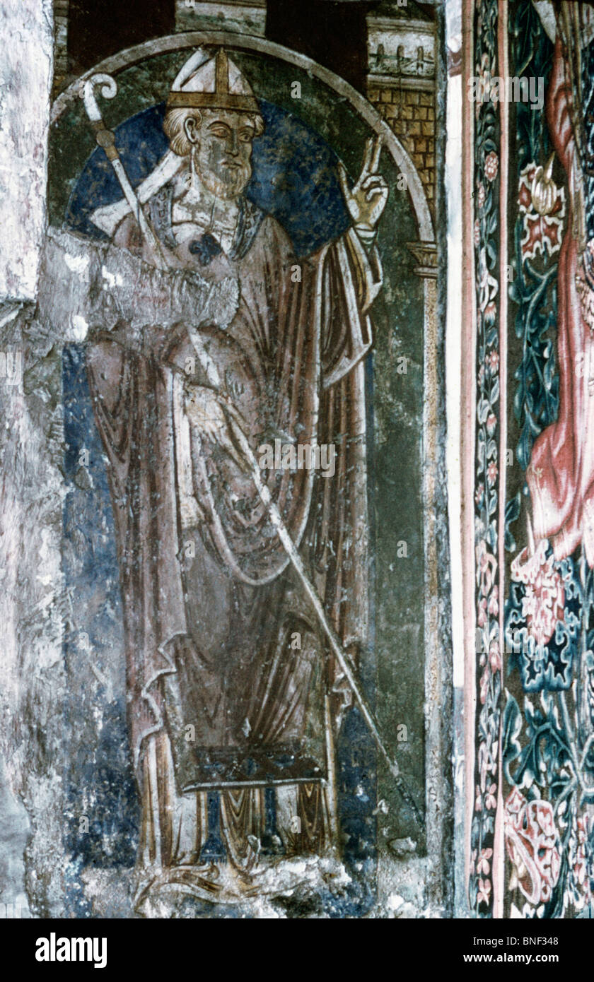 Fresco of Saint Cuthbert, 12th Century Stock Photo
