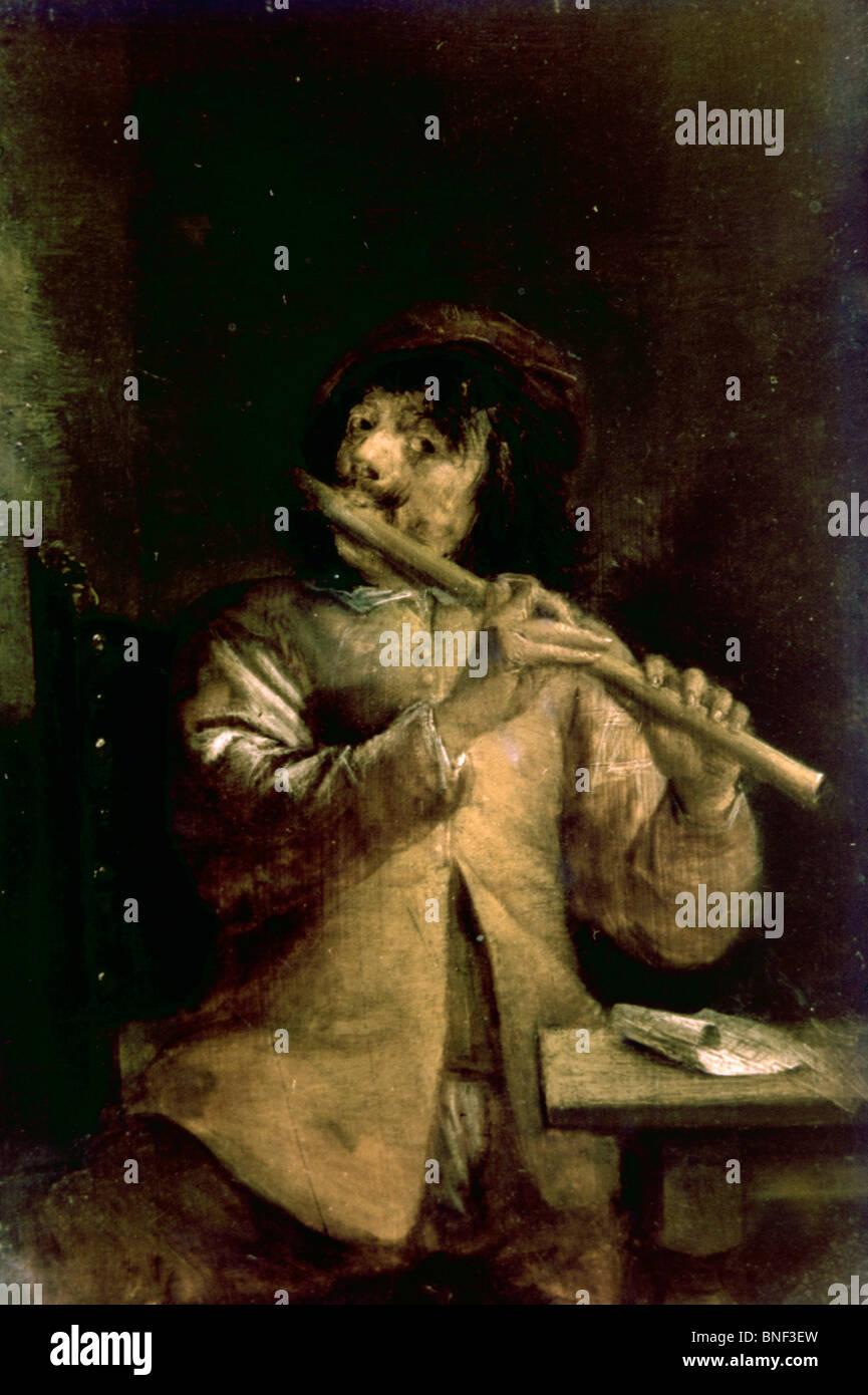 A Flute Player by David II Teniers, 1610-1690 Stock Photo