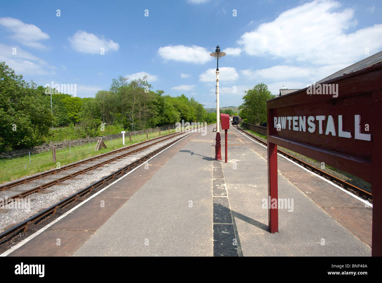 Rawtenstall ELR east Lancashire railway station deserted platform Stock Photo