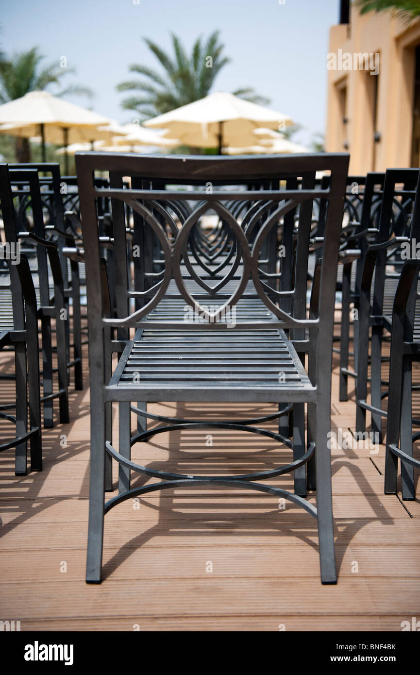 Arts and crafts chairs in the Ras Al Khaimah Hilton resort, UAE Stock Photo