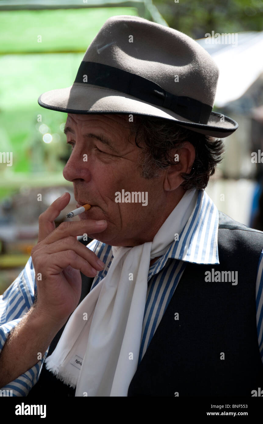 Close-up of a man smoking a cigarette, San Telmo, Buenos Aires, Argentina Stock Photo