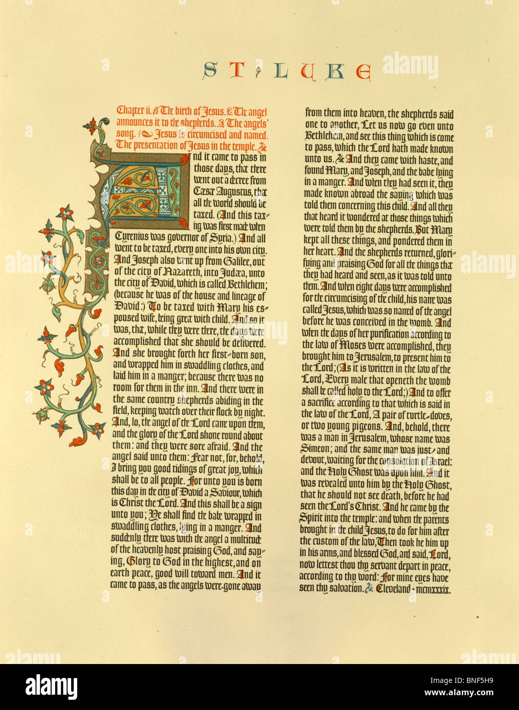 Saint Luke's Birth of Christ,  manuscript from New Testament Stock Photo