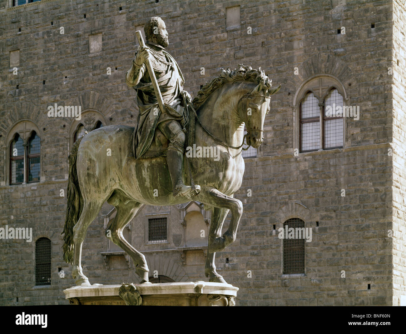 Italy, Florence, Piazza Della Signoria, Cosimo de Medici, Sculpture, Bronze Stock Photo