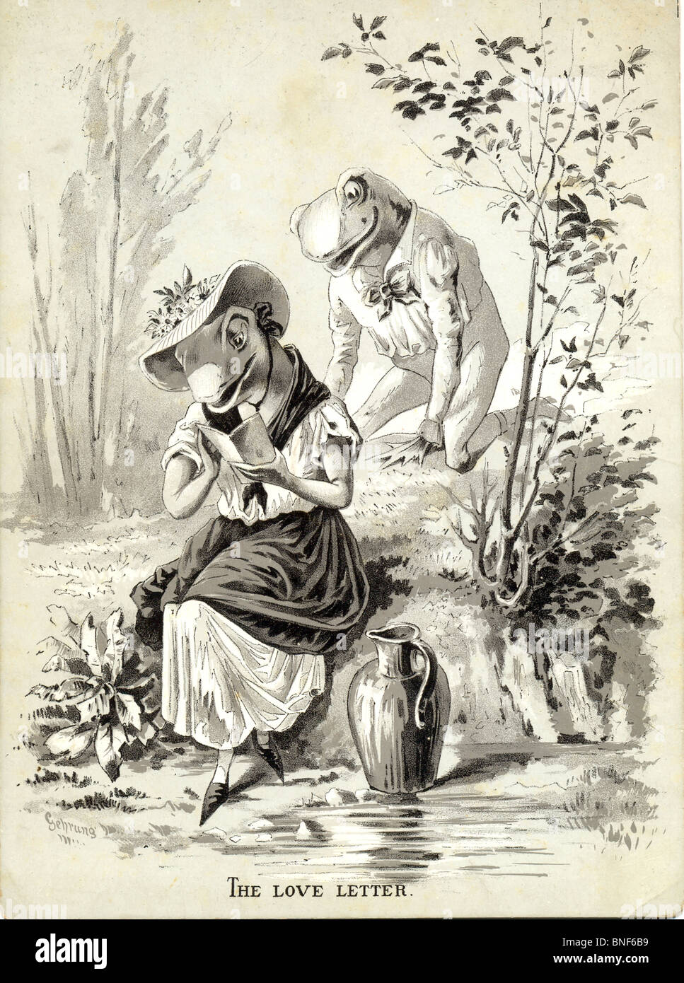 The Love Letter anthropomorphic frogs circa 1885 Stock Photo