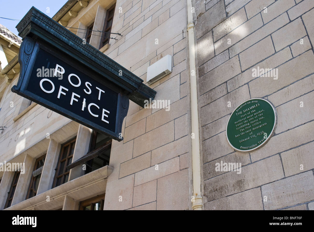 Sign "Post Office" on historic building in "The Shambles" Bradford on