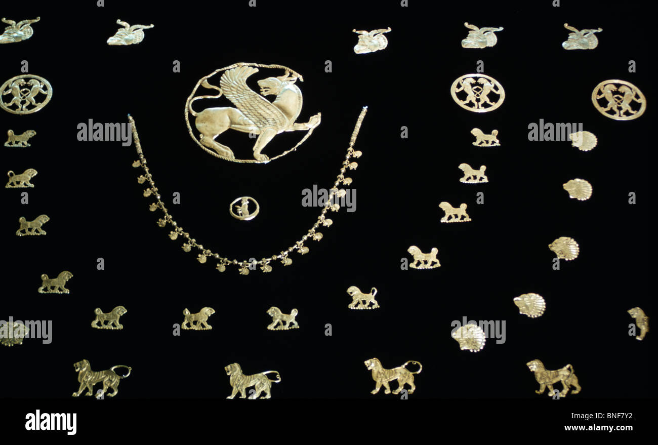 Necklace, Gold Ornaments from Achaemenid Period  Persian    Antiques-Jewelry Stock Photo