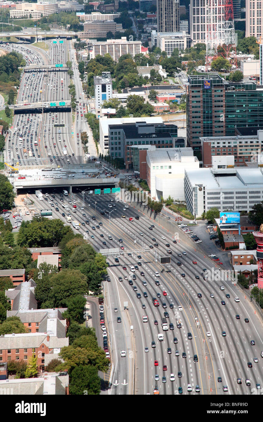 USA, Georgia, Atlanta, I-75 Interstate Highway near Midtown Atlanta, elevated view Stock Photo 