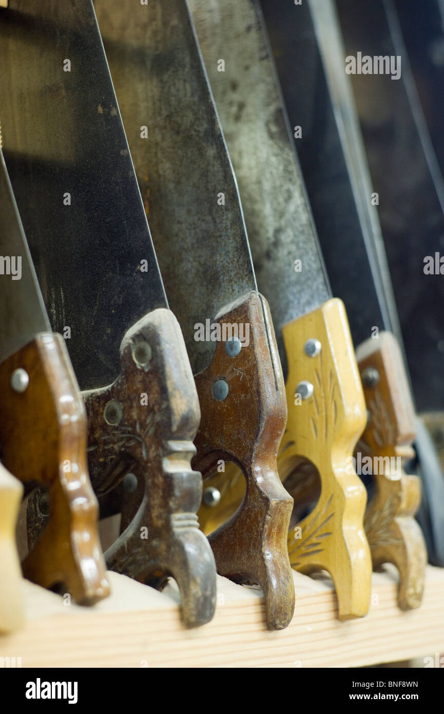 Saws for wooden workboat building in Cambridge, MD Stock Photo