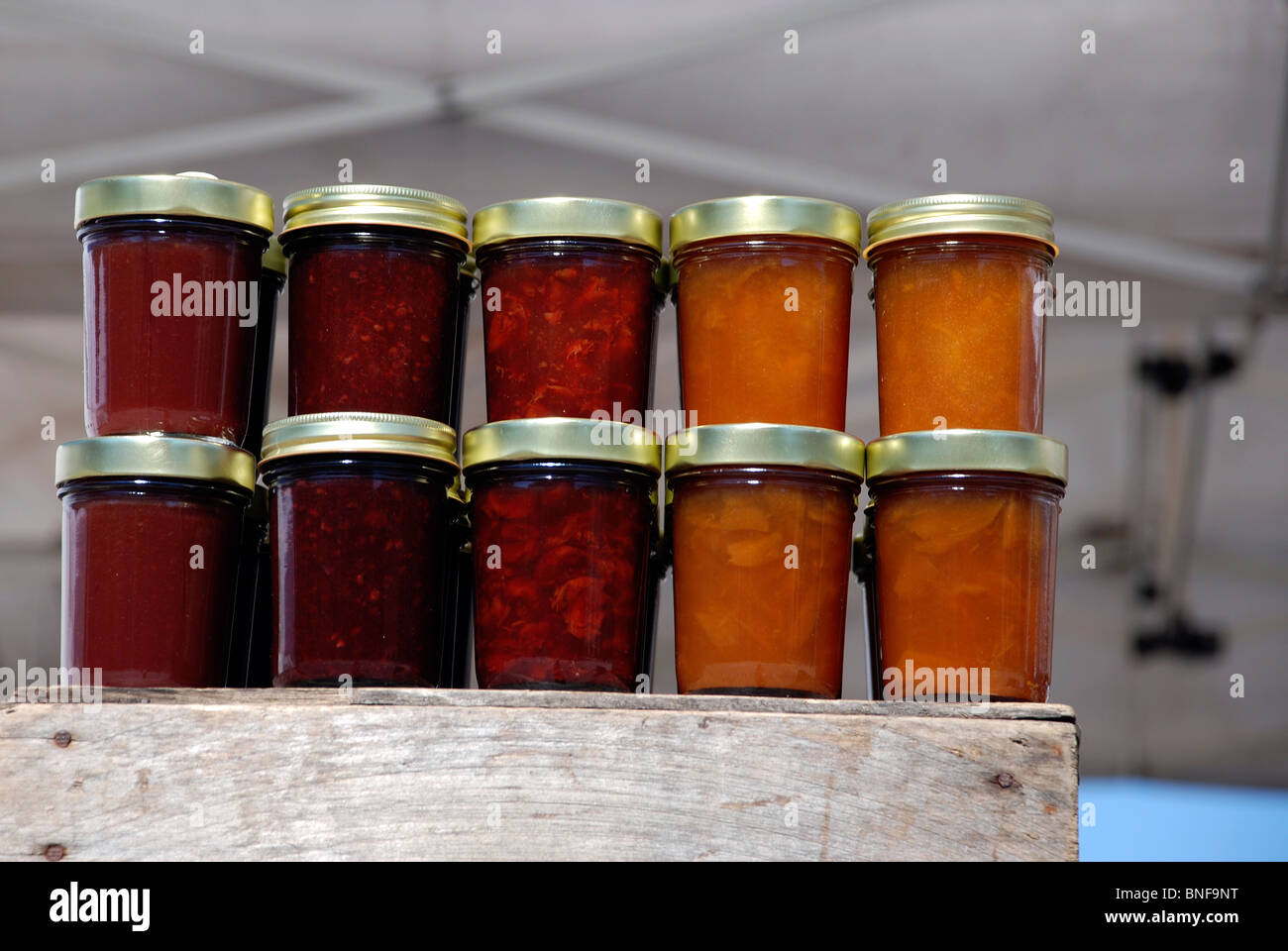 Fruit preserves at the Famers' Market. Stock Photo