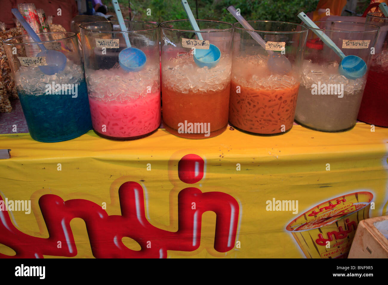 Colourful iced softdrinks on a nightmarket at Ban Saladan, Ko Lanta