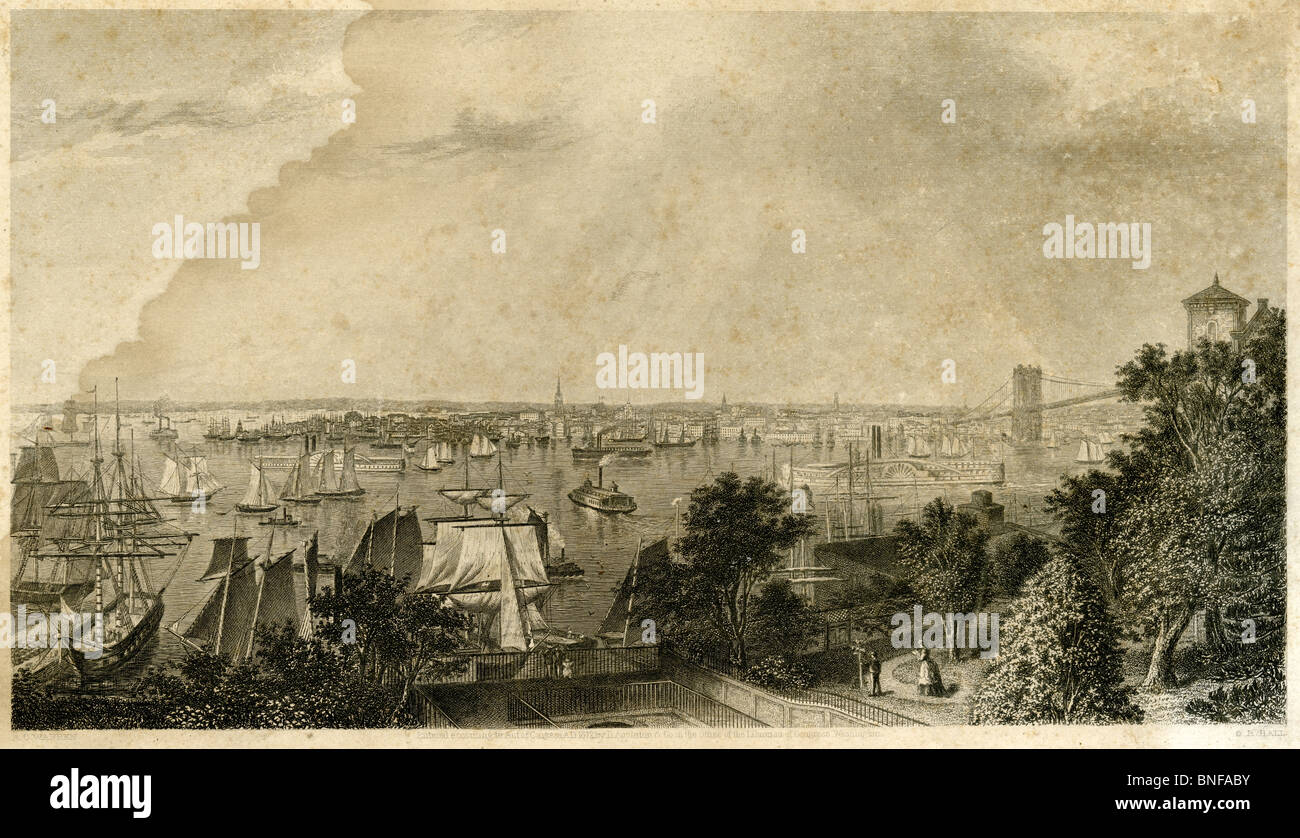 1872 engraving, 'City of New York from Brooklyn Heights.' Stock Photo