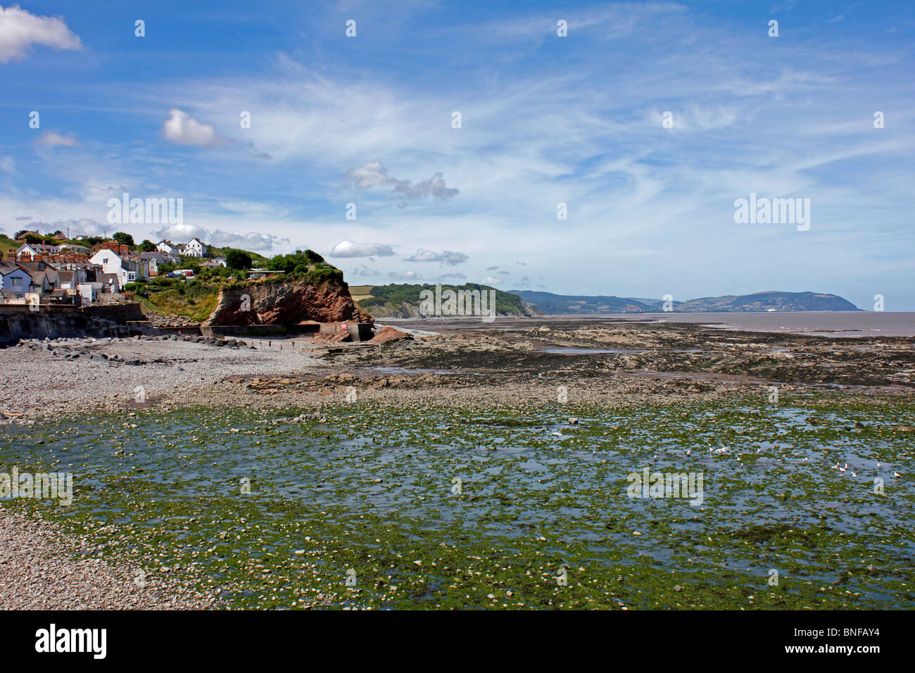 The rocky sea shore at low tide at Watchet in Somerset Stock Photo