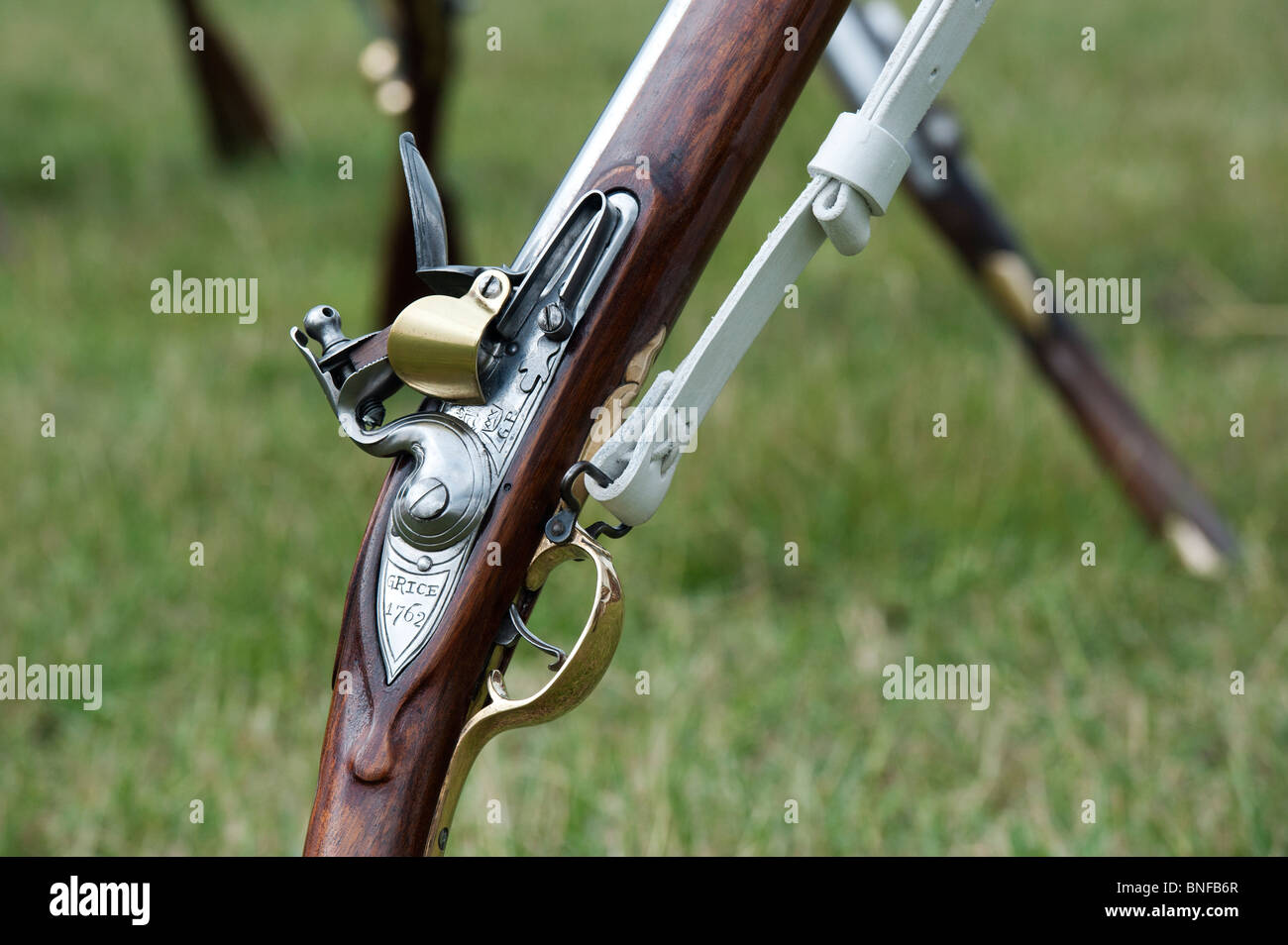 Brown Bess musket Grice 1762. British-army gun. Historical re-enactment Stock Photo