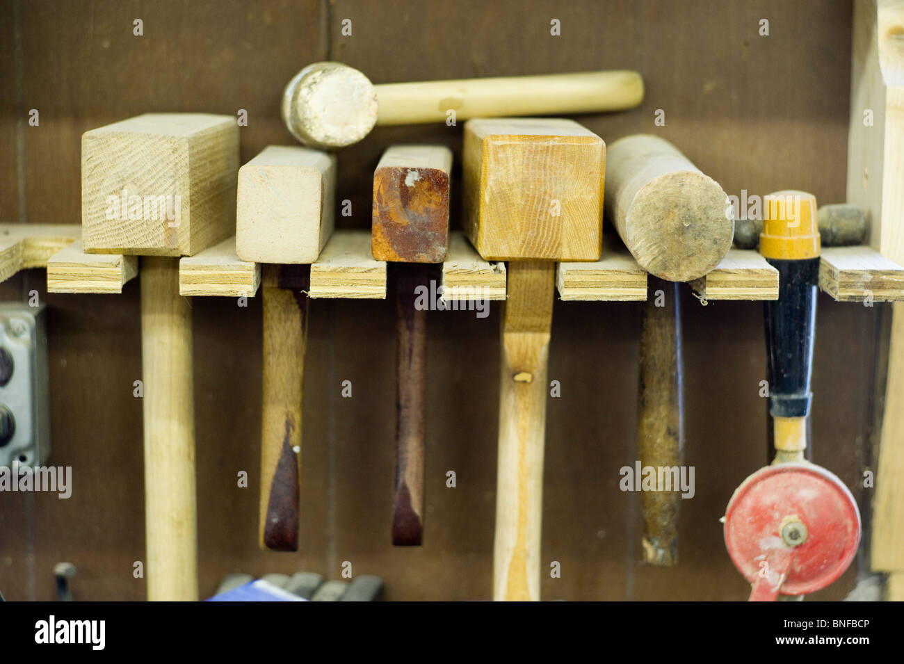 Hammers for wooden workboat building in Cambridge, MD Stock Photo