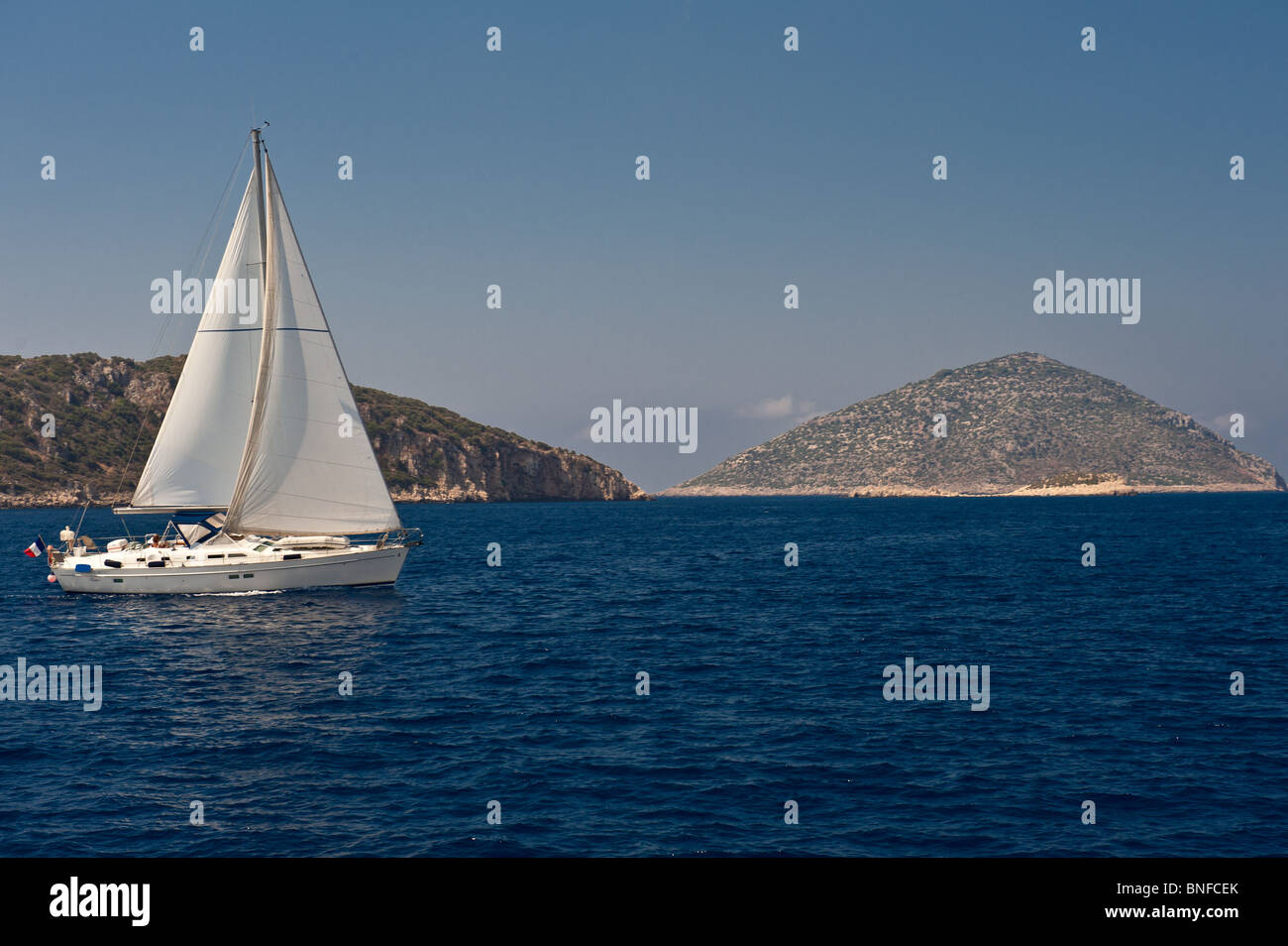 Yacht on the Mediterranean sea off kas in Turkey Stock Photo