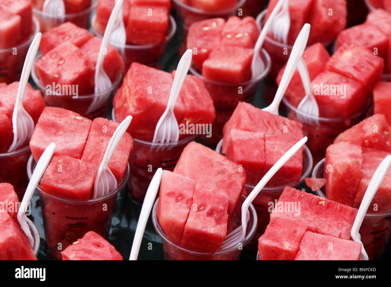 Watermelon portions ready to eat Stock Photo
