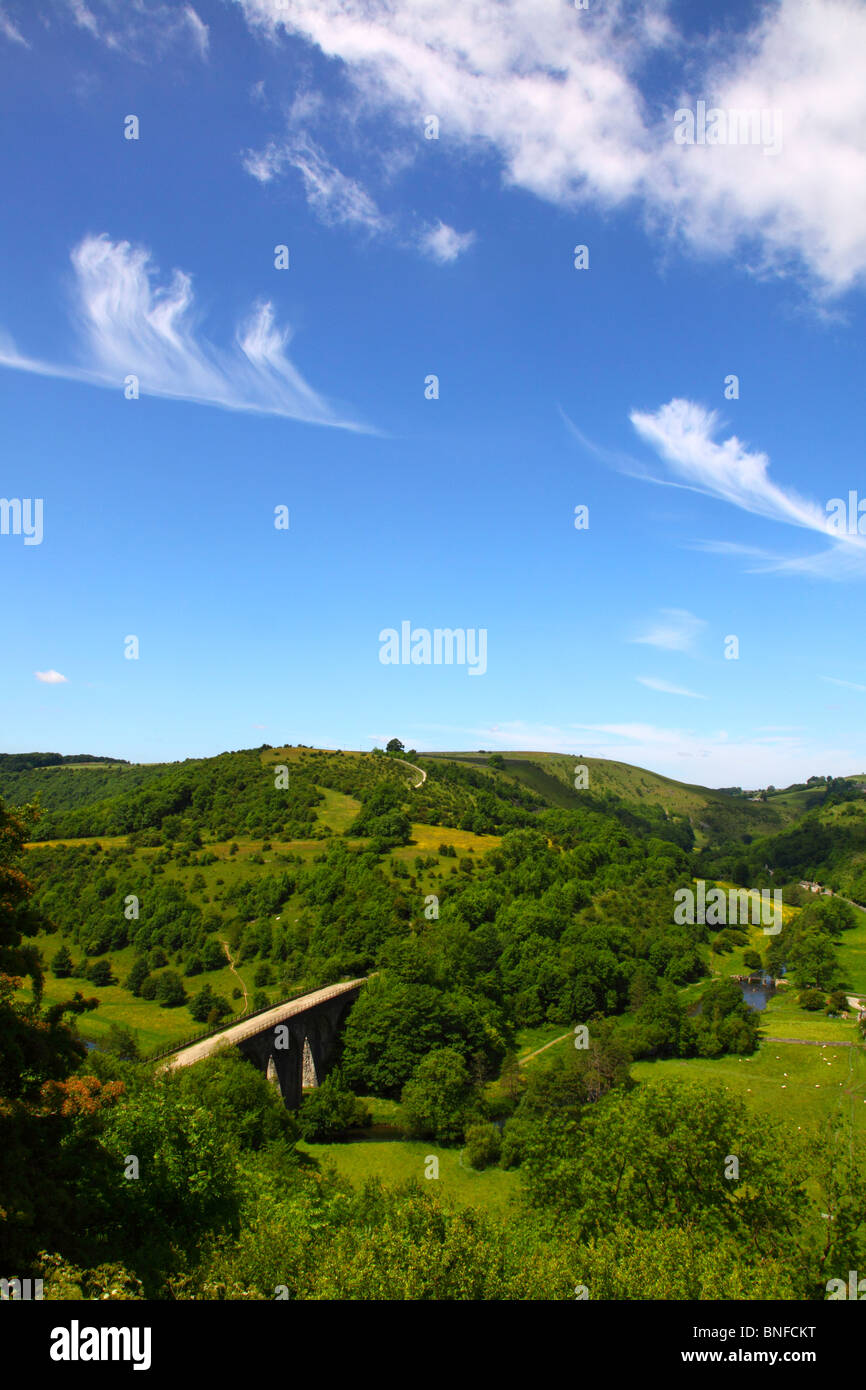 Monsal trail,dale and viaduct from monsal head, Peak district national park,Derbyshire,England,UK. Stock Photo