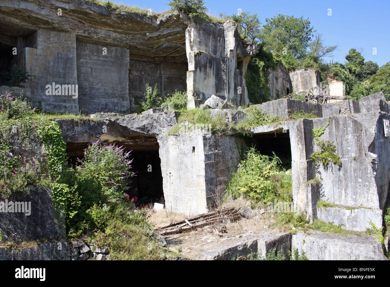 Remains of quarries at St Meme les Carrières, Charente, SW France Stock