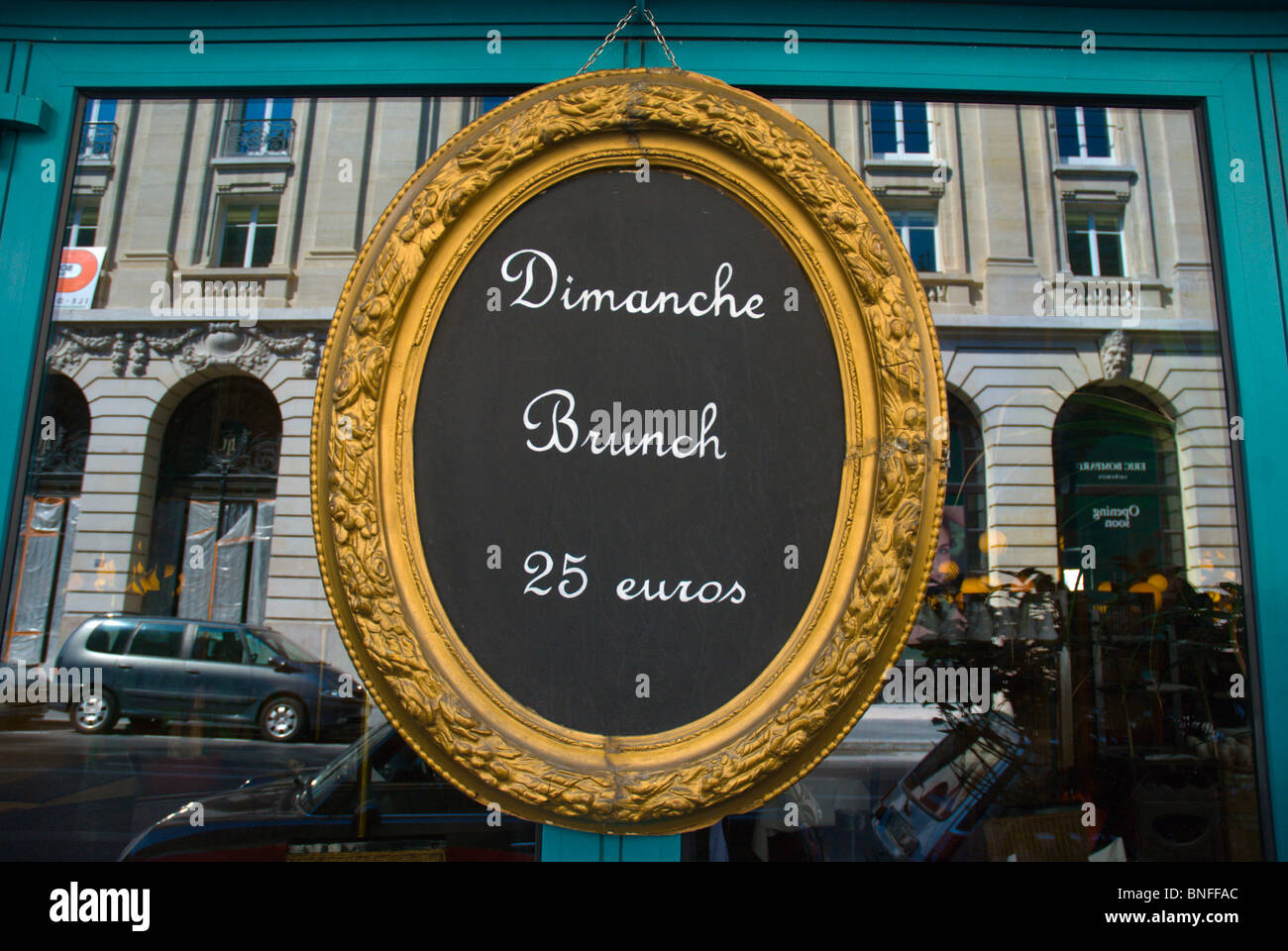 Sunday brunch 25 euros sign outside a restaurant St-Germain-des-Pres Paris France Europe Stock Photo