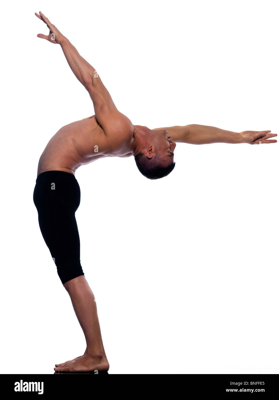caucasian man gymnastic stretching balance isolated studio on white background Stock Photo