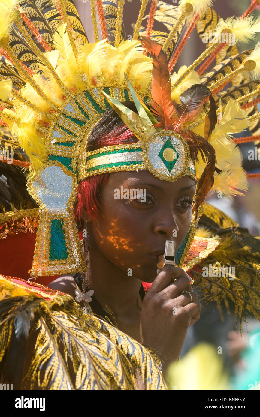 Woman wearing colourful costume at St Pauls Carnival, Bristol Stock Photo
