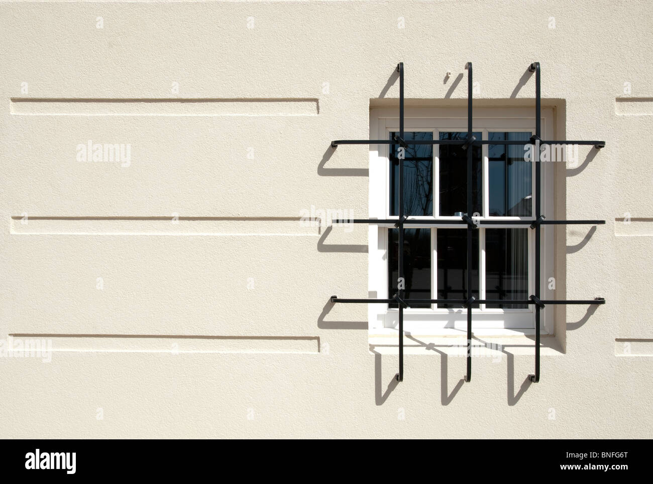 Window with security bars at Dorset Fire and Rescue Service, Station