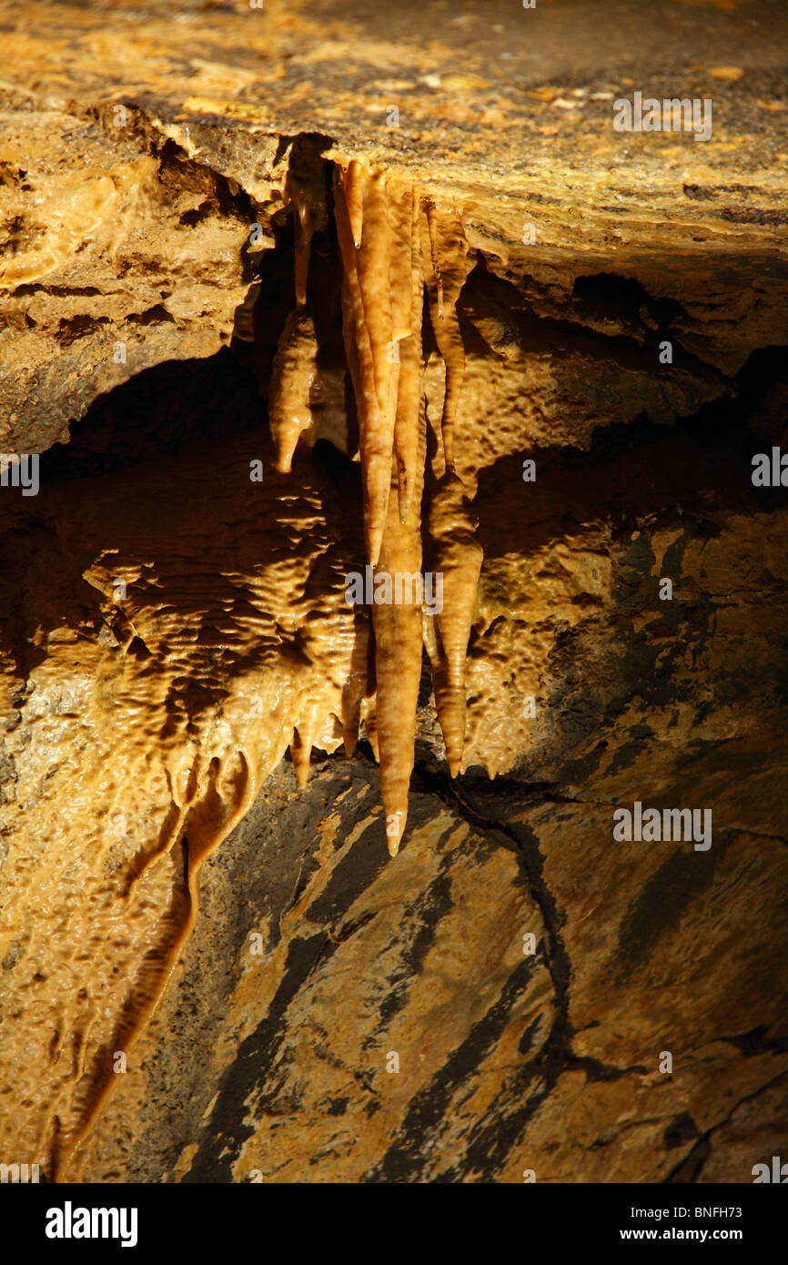 Stalactite on the roof of a cave Stock Photo